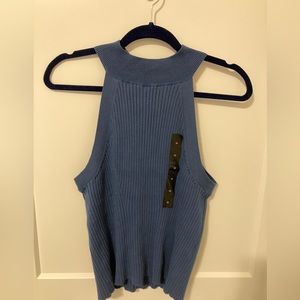 NWT Banana Republic high neck ribbed knit tank top blue size medium